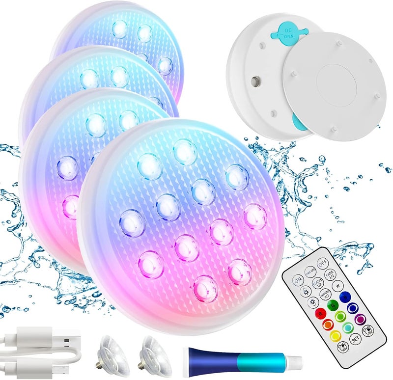 BOXPSII Pool Lights, Upgraded Rechargeable Submersible LED Lights with Remote, IP68 Waterproof 16 Color Floating Light with Magnet, Pool Light for Above Ground Inground Pools,Hot Tub, Bath 4 Pack - Image 1